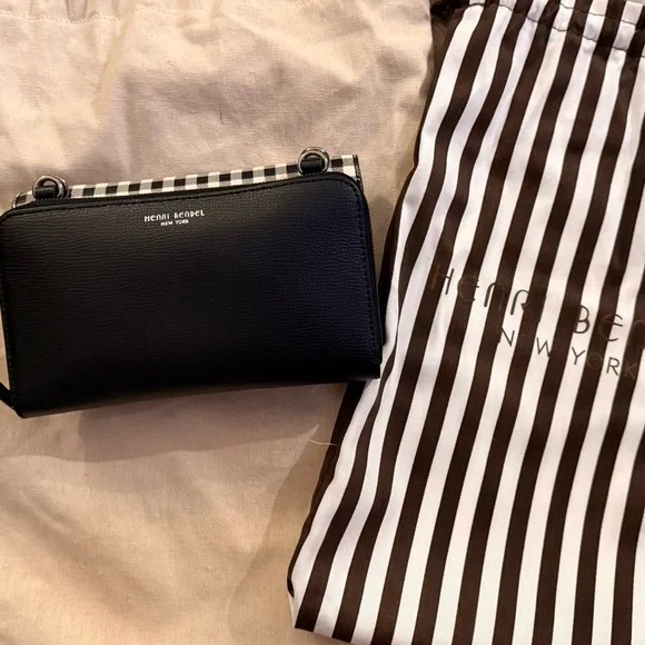 Henri Bendel Gingham Wallet in Black and White with Snap on Black Wallet - Picture 2 of 5